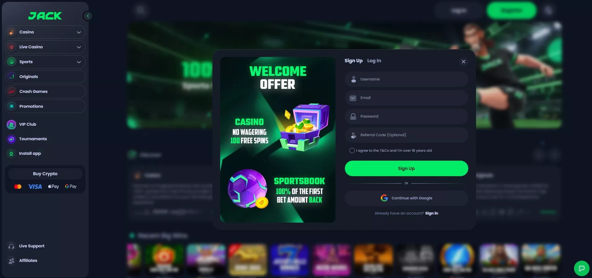 Jack.com Review: Registration
