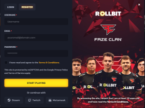 Rollbit review sign up form screenshot