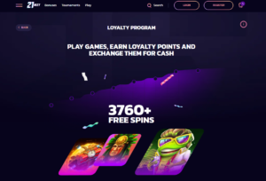 21bit casino review loyalty program screenshot