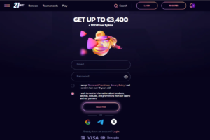 21bit casino review sign up form screenshot