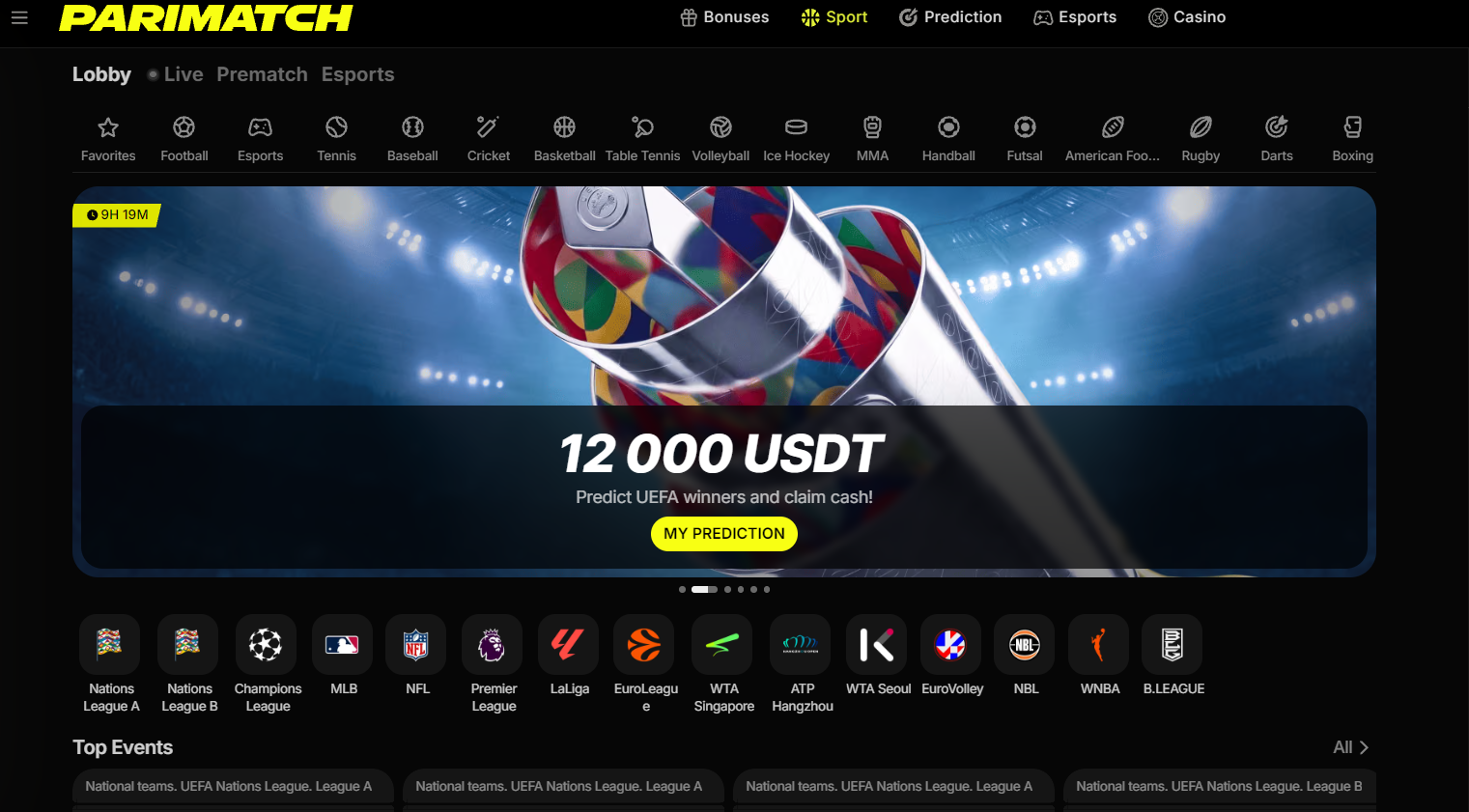 parimatch sportsbook review sports betting section screenshot