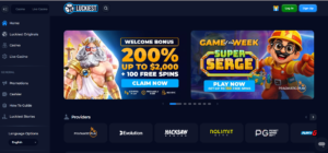 Luckiest casino review homepage screenshot