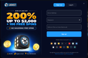 luckiest casino review sign up screenshot